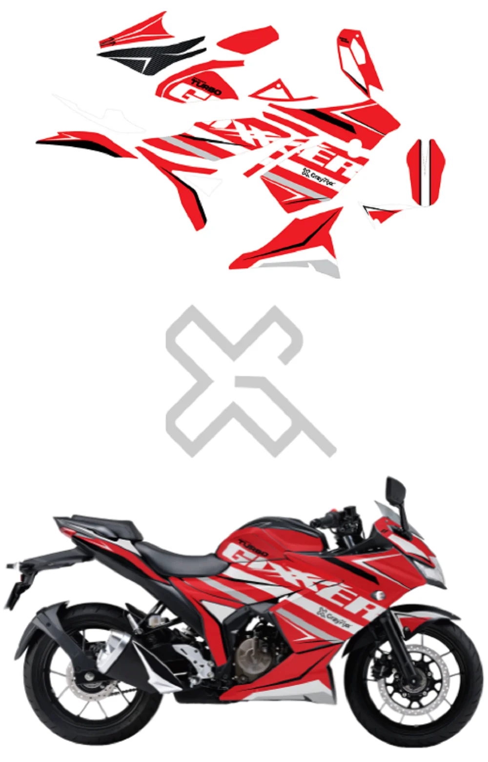 Turbo Edition Full Body Sticker For Gixxer SF 250 Made In Premium Gloss Vinyl With FPF(Fade Protection Film), Water Proof, Precut Sticker, Pack of 1 for Both Side